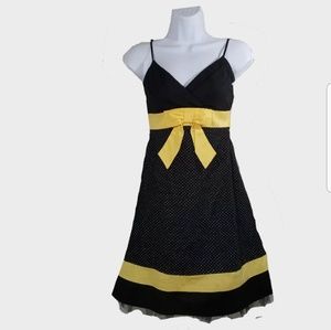 Ruby Rox Dress Fitted Flared Black Yellow Bow